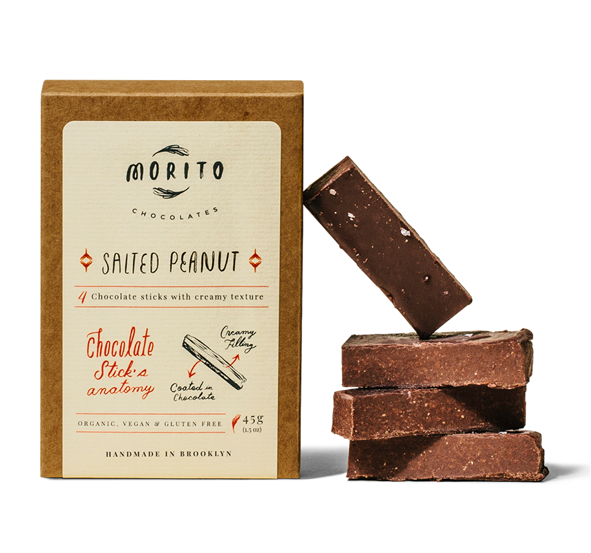 This classic chocolate stick marries the flavor of roasted peanuts and roasted cacao nibs, with a touch of Himalayan salt to make all the flavors shine.   These Salted Peanut chocolate sticks are organic, vegan, gluten-free and low in sugar. We use simple ingredients, and produce our chocolates in small batches without added preservatives.